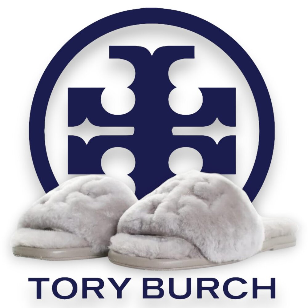 Double T Logo Shearling Slide by Tory Burch